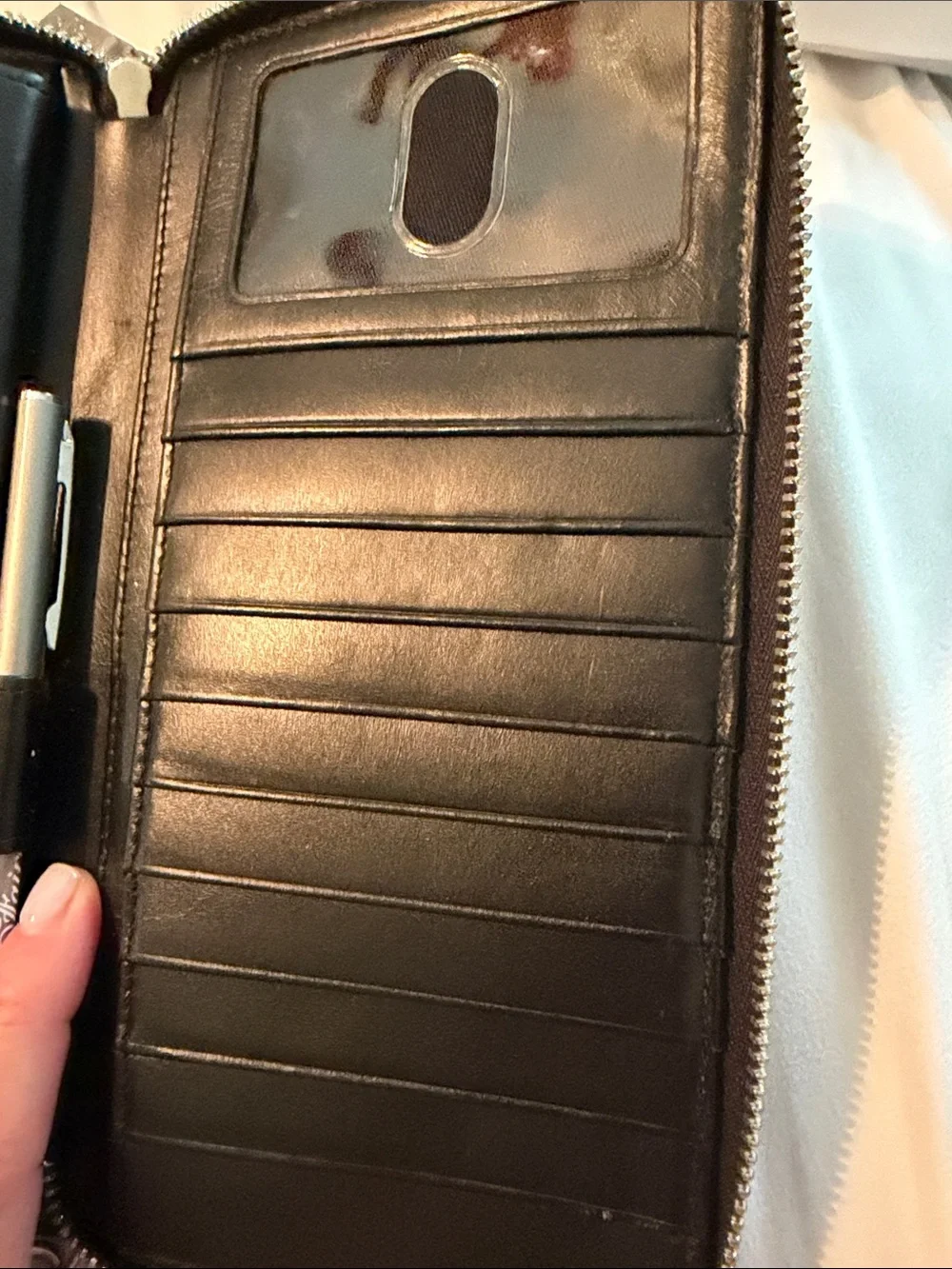 Halogen Black Leather Zip Wristlet Wallet